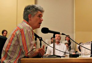 Kit O’Connor, the legislative coordinator for Vermont Amnesty International, an organization that fights for human rights, addresses the Burlington City Council during the public comment period.