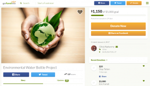 A screenshot of the BHS LEAP Environmental Club's GoFundMe page, which is trying to raise $5,000 to buy a reusable water bottle for every student.