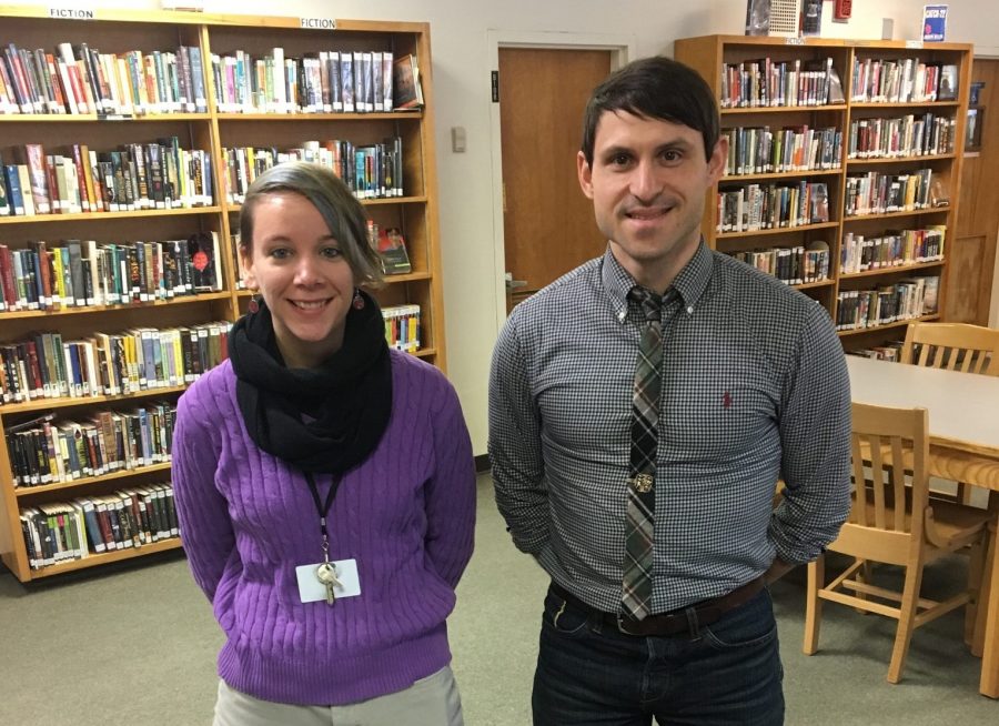 Abbey Pasquence and Sean Fleming both work in the Offensend Library at Burlington High School. | Photo: Lucy Govoni/Register