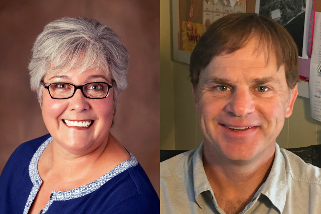 Helen Hossley (left), is challenging incumbent Mark Barlow (right), for the North District seat on the Burlington School Board. | Courtesy Photos