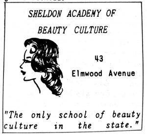 An advertisement for the Sheldon Academy of Beauty Culture on Elmwood Avenue appeared in the Register in 1939.