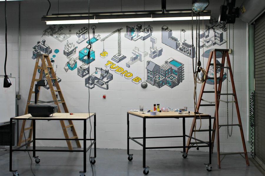 Burlington Technical Centers new makerspace includes a mural created by students in the design and illustration program. | Photo: Alexandre Silberman/Register