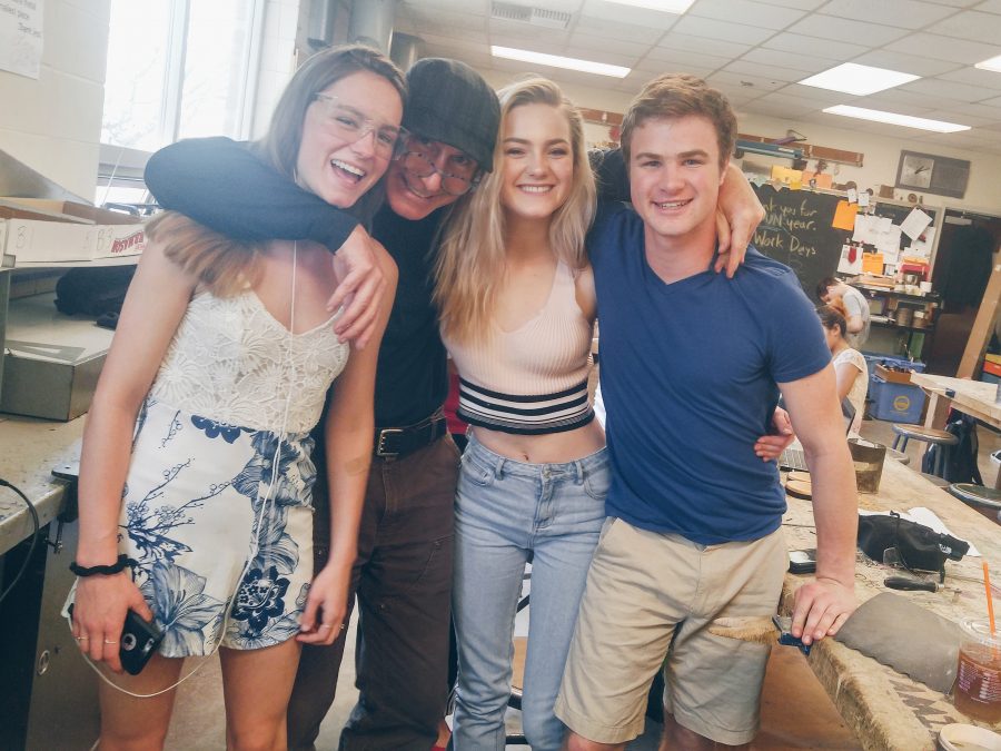 Burlington High School metals teacher Chris Sharp, second from left, poses with juniors Libby Branch and Kendal Pace, and sophomore Ryan Mitchell. | Photo: Jake Bucci/Register