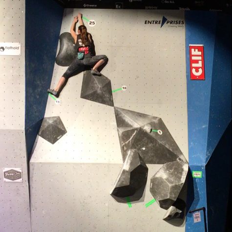 Olivia Hunt climbs at Bouldering Youth Nationals in Salt Lake City, Utah.