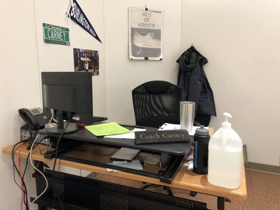 The desk of Brennan Carney left empty following dire news of his financial affairs. 