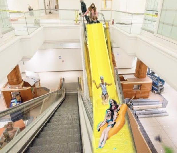 BHS replaces escalator with waterslide