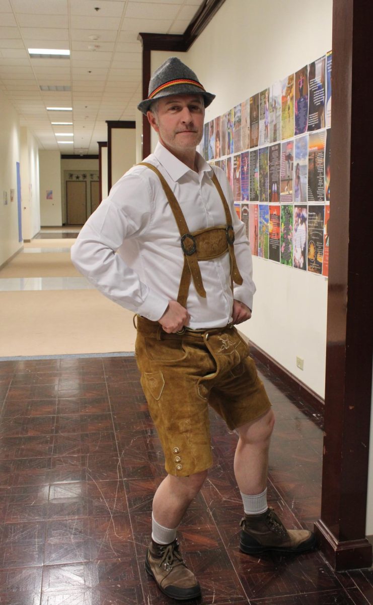 German teacher Mr. Gavin in his traditional lederhosen on Culture Day.