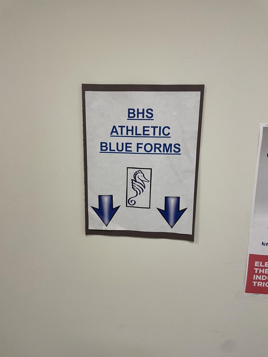 A sign for blue form drop off