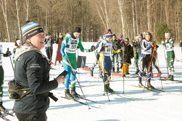 Nordic Ski Coach Kirsten Berggren, shown here organizing a race at Sleepy Hollow, VT is excited to move into the new BHS and their dedicated ski wax room.